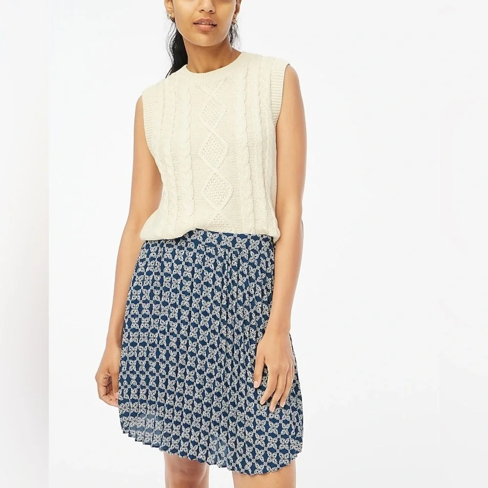 NEW J. Crew Size 10 Pleated Mini Skirt Seaport Blue Autumn Lined Print Preppy